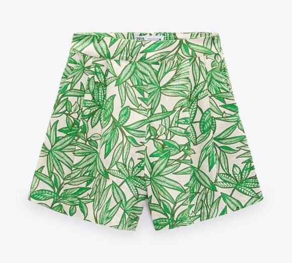 Zara Pants - NWT Zara Tropical Leaf Print Bermuda Shorts Green White M